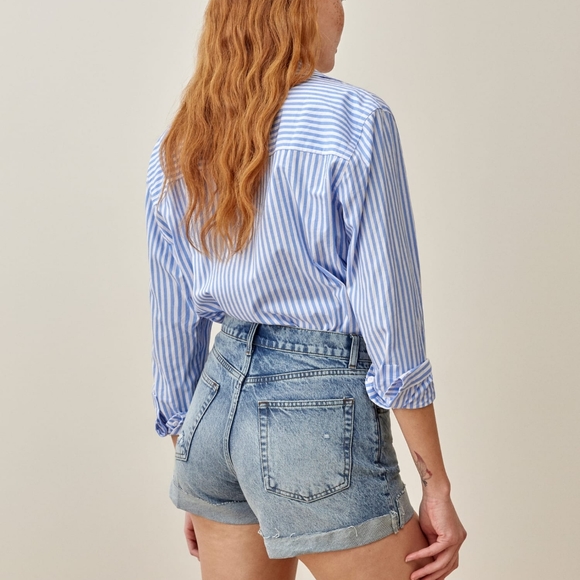 Reformation Charlie Cuffed High Rise Jean Shorts 26 - Picture 3 of 8